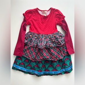 Matilda Jane Girls Christmas Jolly Holiday Dress Polka Dot Plaid long sleeve 6